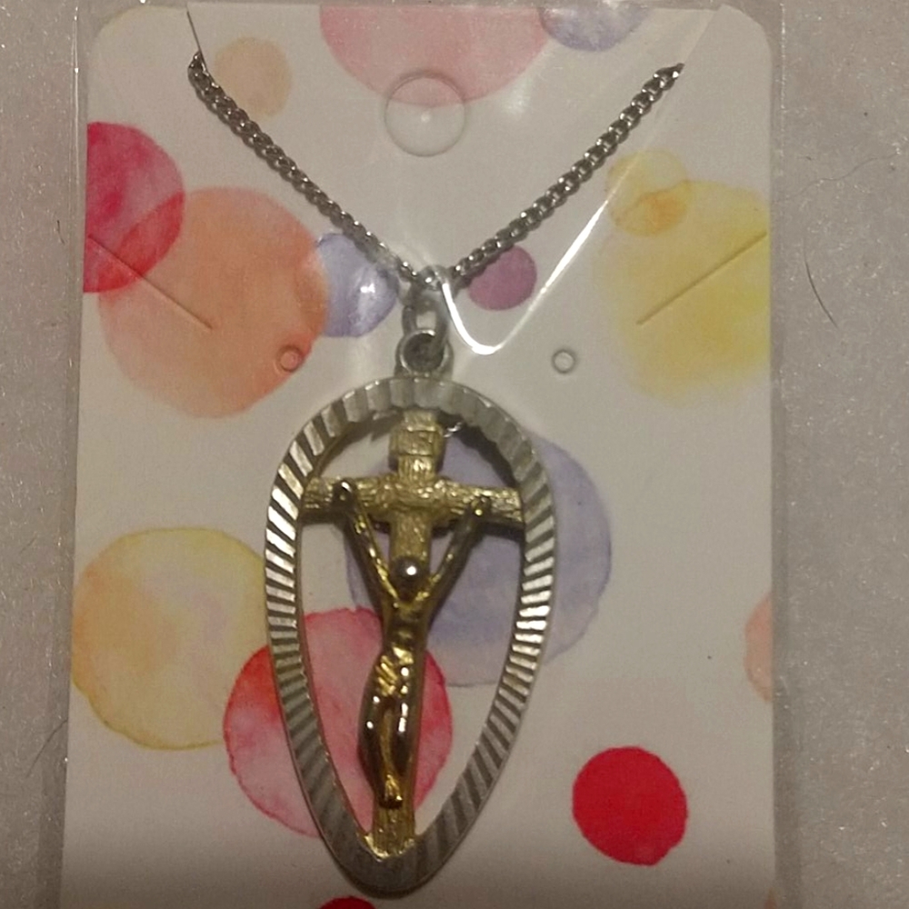 NWOT Vintage Silver and Gold Crucifix Necklace